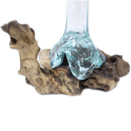 Handmade Molten Glass Vase With Wooden Base Decorative Home Accent - thumbnail 3