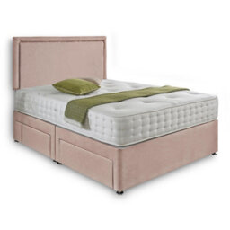 Dining Tables Seoul Matching Headboard Divan Set, 2 Drawer On Same Side With Sprung 1500 Comfort Mattress- Plush Pink Pale - Double - thumbnail 4