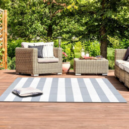 Relsy Large Garden Outdoor Rug For Patio, Misty Grey & White Line Waterproof Garden Rug 160 X 230Cm - thumbnail 3