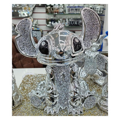 Biznest Bling Crushed Diamond Silver Stitch Ceramic Sparkly Shelf Sitter Ornament