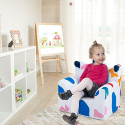 Costway Kids Sofa Chair Foam Filled Armchair Toddler Upholstered Couch W/ Padded Pillow - thumbnail 9
