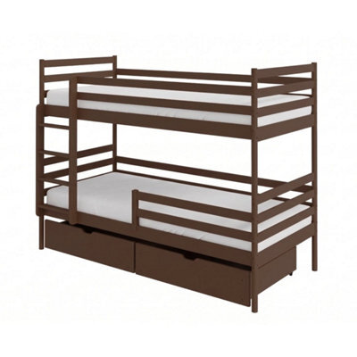 Arte Gusto Dark Chocolate Wooden Bunk Bed 90 X 200Cm - With 2 Foam Bonnell Mattresses - image 1