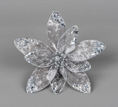 Shatchi 20Cm Silver Poinsettia Poinsettia Flower - 6Pcs Christmas Tree Decorations