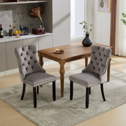 Btm Set Of 2 Modern Velvet Dining Chairs Button Tufted Solid Wood Legs Knocker Ring For Dining Or Living Room Grey - thumbnail 5