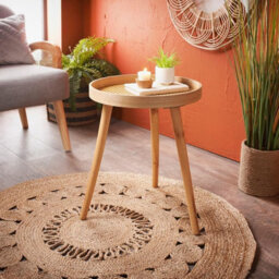 Spot On Dealz Side Table Natural Wooden Accent Table With Pine Legs And Mdf Tray Compact Round Design Small End Table - thumbnail 2
