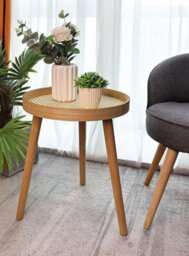 Spot On Dealz Side Table Natural Wooden Accent Table With Pine Legs And Mdf Tray Compact Round Design Small End Table - thumbnail 1