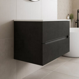 Affine 800mm Bathroom Vanity Unit White Marble Countertop Wall Hung Black Fluted Unit - thumbnail 2