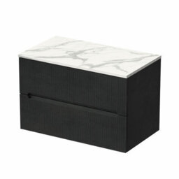 Affine 800mm Bathroom Vanity Unit White Marble Countertop Wall Hung Black Fluted Unit - thumbnail 4
