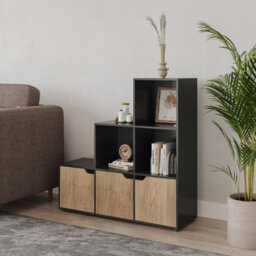 Urbn-Living 6-Cube Step Shelving Unit With Wooden Door - thumbnail 3
