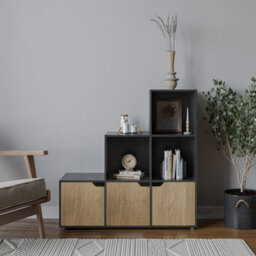Urbn-Living 6-Cube Step Shelving Unit With Wooden Door - thumbnail 2