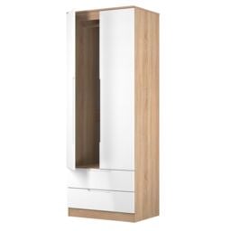 Messina Ready Assembled Modern White & Oak 2 Drawer Tall Double Wardrobe (H)1970mm (W)770mm (D)530mm - thumbnail 3