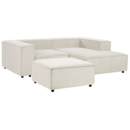 Beliani Modular Corner Sofa 3 Seater Ardal Corduroy Off-White With Ottoman Left Hand - thumbnail 5