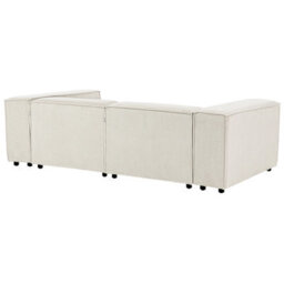 Beliani Modular Corner Sofa 3 Seater Ardal Corduroy Off-White With Ottoman Left Hand - thumbnail 6