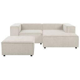 Beliani Modular Corner Sofa 3 Seater Ardal Corduroy Off-White With Ottoman Left Hand - thumbnail 4