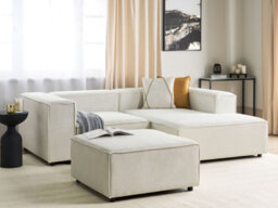 Beliani Modular Corner Sofa 3 Seater Ardal Corduroy Off-White With Ottoman Left Hand - thumbnail 2