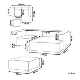 Beliani Modular Corner Sofa 3 Seater Ardal Corduroy Off-White With Ottoman Left Hand - thumbnail 3