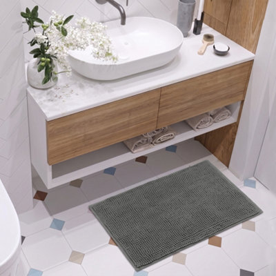 Moonlight Bedding Plush Chenille Bathroom Floor Mat Non-Slip Quick-Dry Absorbent Bathroom & Doorway Shower Rug Grey 40X60 Cm - image 1