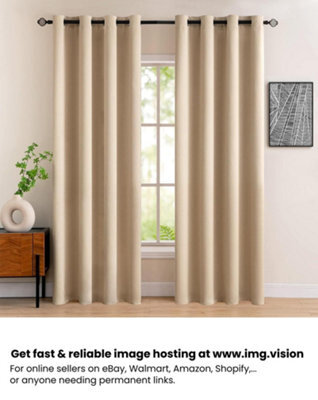 Nod Off Beige Blackout Eyelet Curtains Ring Top Thermal Curtains Ready Made Pair 90X54 Inches - image 1