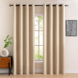 Nod Off Beige Blackout Eyelet Curtains Ring Top Thermal Curtains Ready Made Pair 90X54 Inches - thumbnail 3