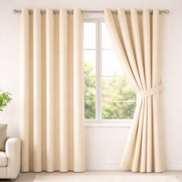 Nod Off Beige Blackout Eyelet Curtains Ring Top Thermal Curtains Ready Made Pair 90X54 Inches - thumbnail 2