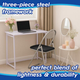 Harbour Housewares Deluxe Folding Wooden Desk & Chair Set - Lilac/black - Durable Compact Computer Office Study Desk & Chair Set - thumbnail 2
