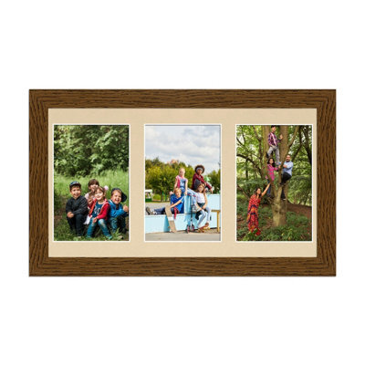 AK Frames 40X20Cm Dark Oak Modern Multi Photo Frame With Ivory Mount - Holds 3 Apertures (3X) 6X4 Photos - image 1
