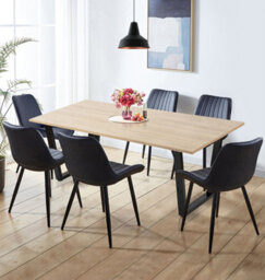 Hallowood Furniture Dudley Dining Table 1.8M With 6 Black Bonded Leather Chairs - thumbnail 1