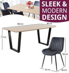 Hallowood Furniture Dudley Dining Table 1.8M With 6 Black Bonded Leather Chairs - thumbnail 3