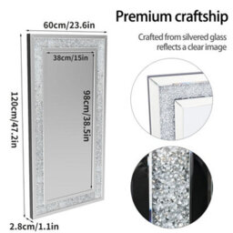 Artloge 120X60Cm Large Charming Diamond Wall Mirror Crushed Crystal Long Full Length Mirror - thumbnail 2