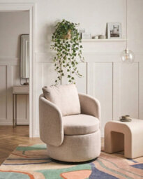Beliani Swivel Armchair Horsens With Storage Fabric Beige - thumbnail 2