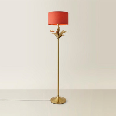 Valuelights Christina Rust Red Drum Shade Gold Palm Leaf Detail Single Stem Floor Lamp - image 1