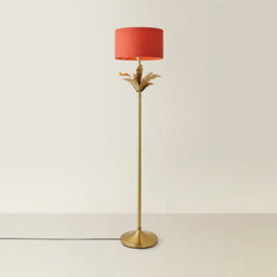 Valuelights Christina Rust Red Drum Shade Gold Palm Leaf Detail Single Stem Floor Lamp