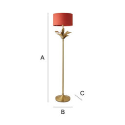 Valuelights Christina Rust Red Drum Shade Gold Palm Leaf Detail Single Stem Floor Lamp - thumbnail 6
