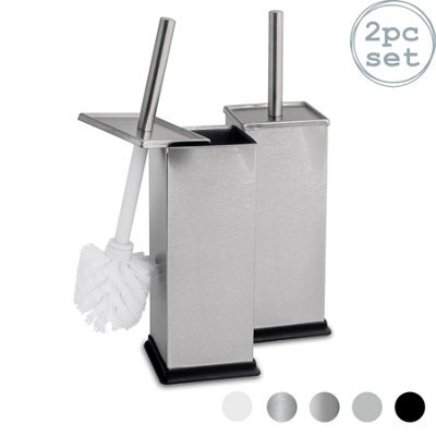 Harbour Housewares 2X Brushed Toilet Brushes With Holder Square Brush With Non Slip Base Rust Resistant Toilet Cleaning Brush Set - image 1
