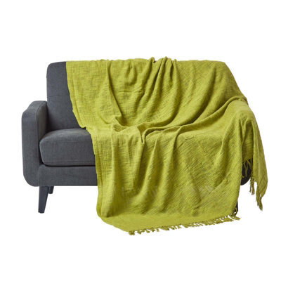 Homescapes Nirvana Slub Cotton Lime Green Throw, 150 X 200 Cm - image 1