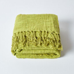 Homescapes Nirvana Slub Cotton Lime Green Throw, 150 X 200 Cm - thumbnail 2