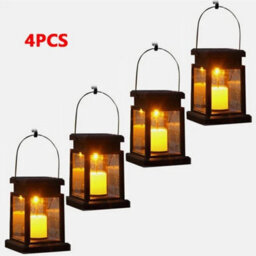4Pcs Solar Powered Led Lantern Lights Waterproof Hanging Lamp Outdoor Garden Uk - thumbnail 2