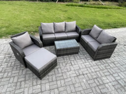 Fimous Patio Garden Furniture Sets Wicker 7 Seater Rattan Furniture Sofa Sets With Coffee Table Reclining Chair For Garden - thumbnail 2