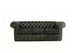 Chesterfield 3 Seater Antique Green Leather Sofa In Classic Style - thumbnail 4