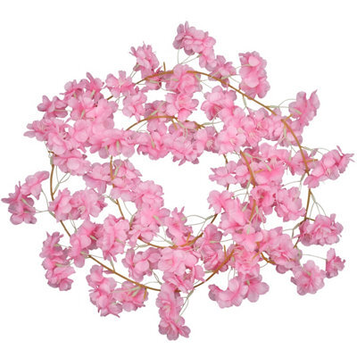 Neel Blue Pink Artificial Silk Rose Flower Cherry Blossom Garland Vines, 144 Head, 180Cm - image 1