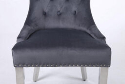 Modernique A Pair Grey Velet Nicole Back Tuffted Lion Knocker Back Dining Chairs With Solid Chrome Legs - thumbnail 9