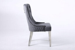 Modernique A Pair Grey Velet Nicole Back Tuffted Lion Knocker Back Dining Chairs With Solid Chrome Legs - thumbnail 2