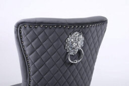Modernique A Pair Grey Velet Nicole Back Tuffted Lion Knocker Back Dining Chairs With Solid Chrome Legs - thumbnail 3