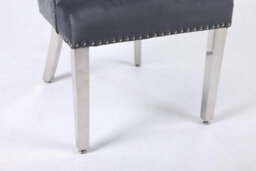 Modernique A Pair Grey Velet Nicole Back Tuffted Lion Knocker Back Dining Chairs With Solid Chrome Legs - thumbnail 5