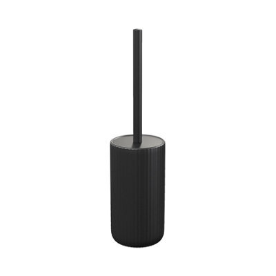 GoodHome Rawa Matt Black Ribbed Effect Ceramic Toilet Brush & Holder - image 1