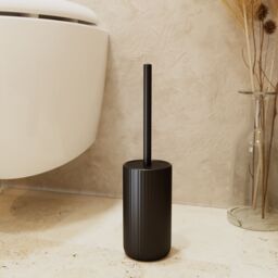GoodHome Rawa Matt Black Ribbed Effect Ceramic Toilet Brush & Holder - thumbnail 4
