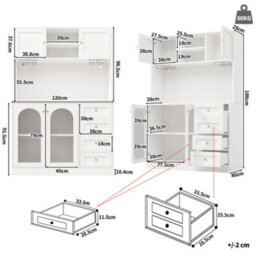 Btm Farmhouse Sideboard 120X40X188Cm, 4 Doors, Fluted Glass, Led And Drink Holders,white - thumbnail 5