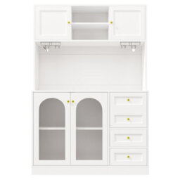 Btm Farmhouse Sideboard 120X40X188Cm, 4 Doors, Fluted Glass, Led And Drink Holders,white - thumbnail 6