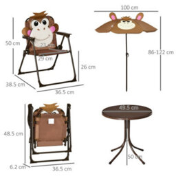 Outsunny Kids Foldable Four-Piece Garden Set W/ Table, Chairs, Umbrella - Brown - thumbnail 3