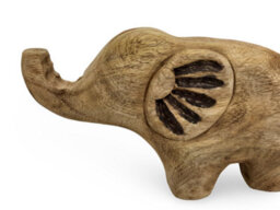 Mango Wood Elephant Sculpture - Hand-Carved Decorative Ornament For Home Accessories - Natural Finish - 37X25X7Cm - thumbnail 5